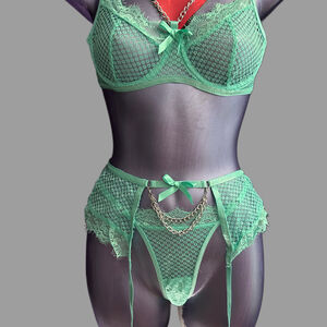 lingerie set with bra, panties, and garter belt